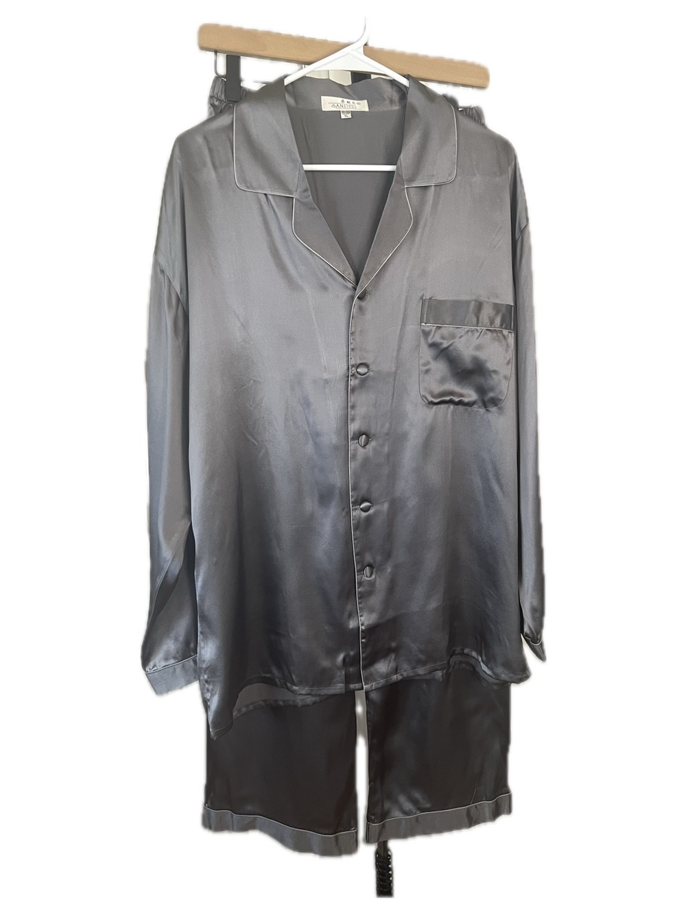Asian Mulberry Silk Unisex Sandler Charcoal Satin Pajama Set MM W L
